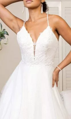 Elizabeth K Bridal Elizabeth K - GL1905 Embroidered Deep V Neck Mesh A-line Gown -Wedding Dresses shop online elizabeth k gl1905 embroidered deep v neck mesh a line gown wedding dresses 28767713067091