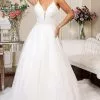 Elizabeth K Bridal Elizabeth K - GL1905 Embroidered Deep V Neck Mesh A-line Gown -Wedding Dresses shop online elizabeth k gl1905 embroidered deep v neck mesh a line gown wedding dresses xs ivory 27989435482195