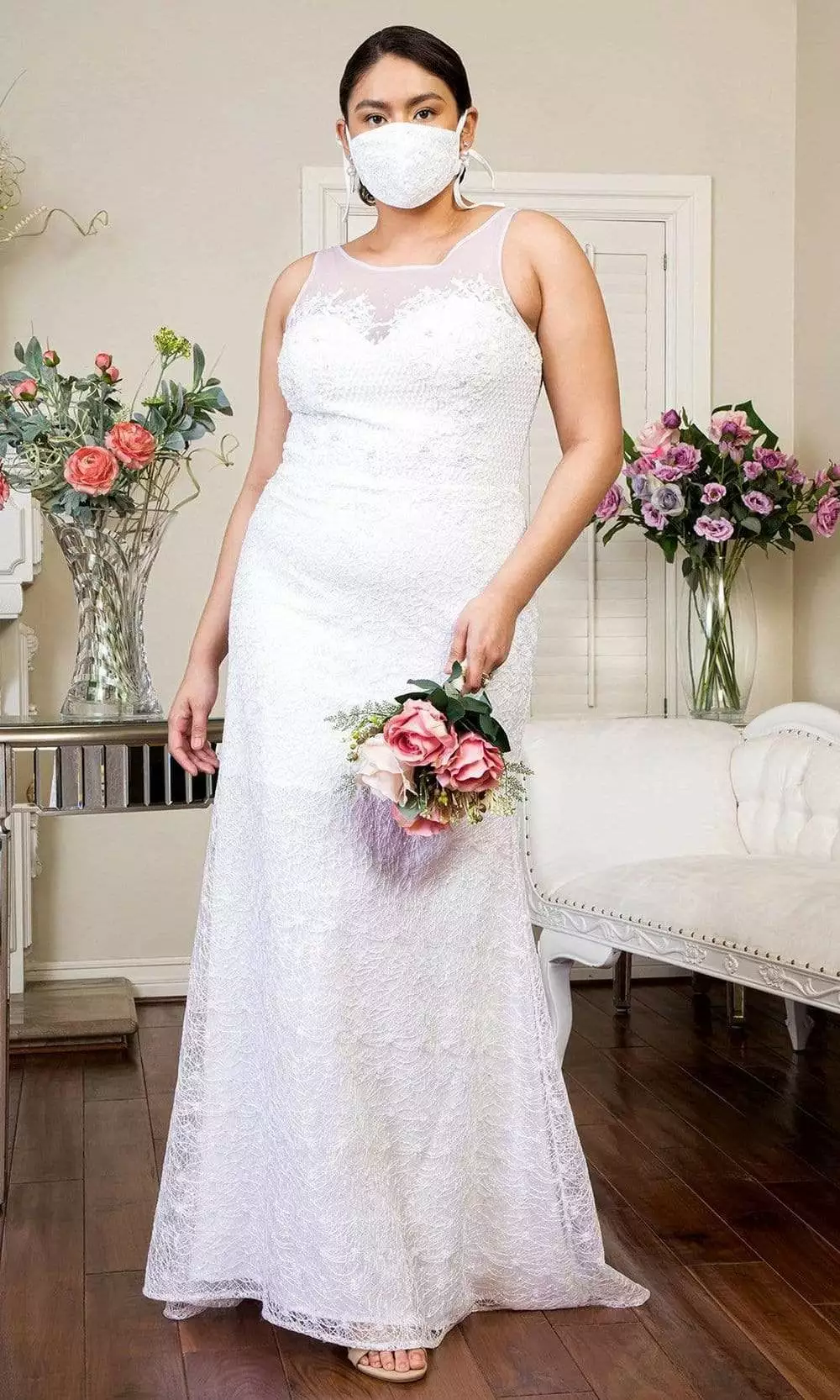 Elizabeth K Bridal Elizabeth K - GL1918 Lace Embroidered Sheath Bridal Gown With Cape 12 Elizabeth K Bridal Elizabeth K - GL1918 Lace Embroidered Sheath Bridal Gown With Cape - Image 10