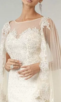 Elizabeth K Bridal Elizabeth K - GL1918 Lace Embroidered Sheath Bridal Gown With Cape 16 Elizabeth K Bridal Elizabeth K - GL1918 Lace Embroidered Sheath Bridal Gown With Cape -Wedding Dresses shop online elizabeth k gl1918 lace embroidered sheath bridal gown with cape wedding dresses 27989294186579