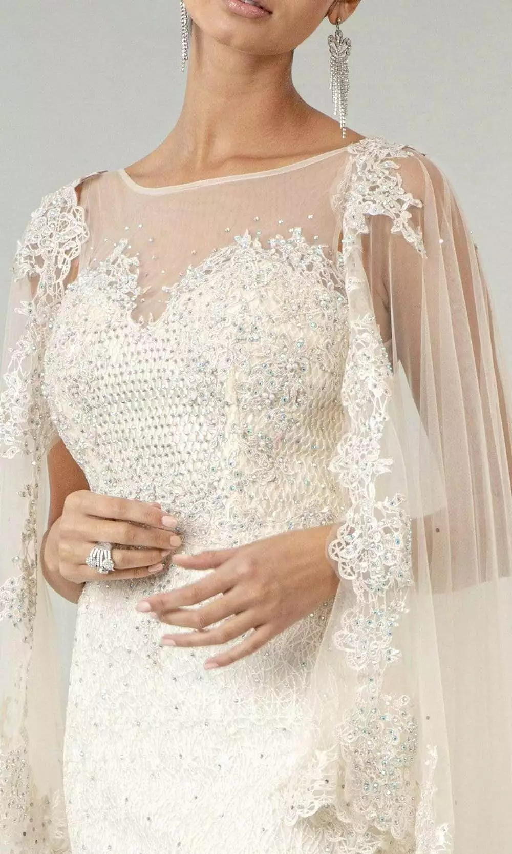 Elizabeth K Bridal Elizabeth K - GL1918 Lace Embroidered Sheath Bridal Gown With Cape 5 Elizabeth K Bridal Elizabeth K - GL1918 Lace Embroidered Sheath Bridal Gown With Cape - Image 3