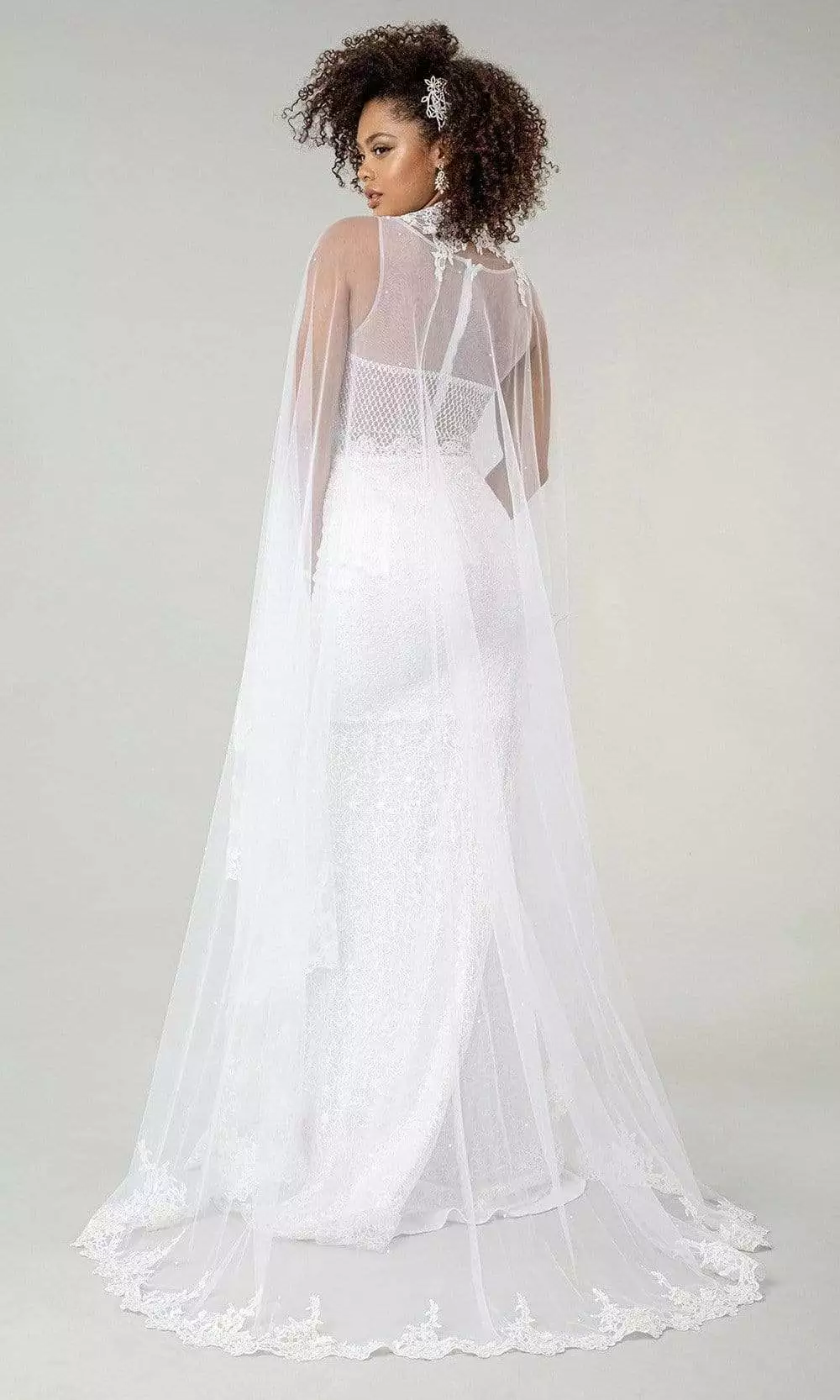 Elizabeth K Bridal Elizabeth K - GL1918 Lace Embroidered Sheath Bridal Gown With Cape 14 Elizabeth K Bridal Elizabeth K - GL1918 Lace Embroidered Sheath Bridal Gown With Cape - Image 12