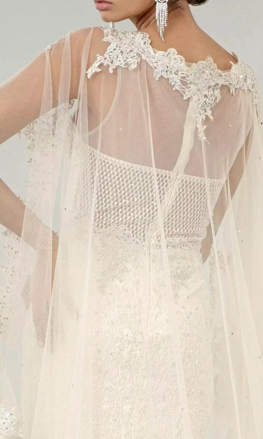 Elizabeth K Bridal Elizabeth K - GL1918 Lace Embroidered Sheath Bridal Gown With Cape 6 Elizabeth K Bridal Elizabeth K - GL1918 Lace Embroidered Sheath Bridal Gown With Cape - Image 4