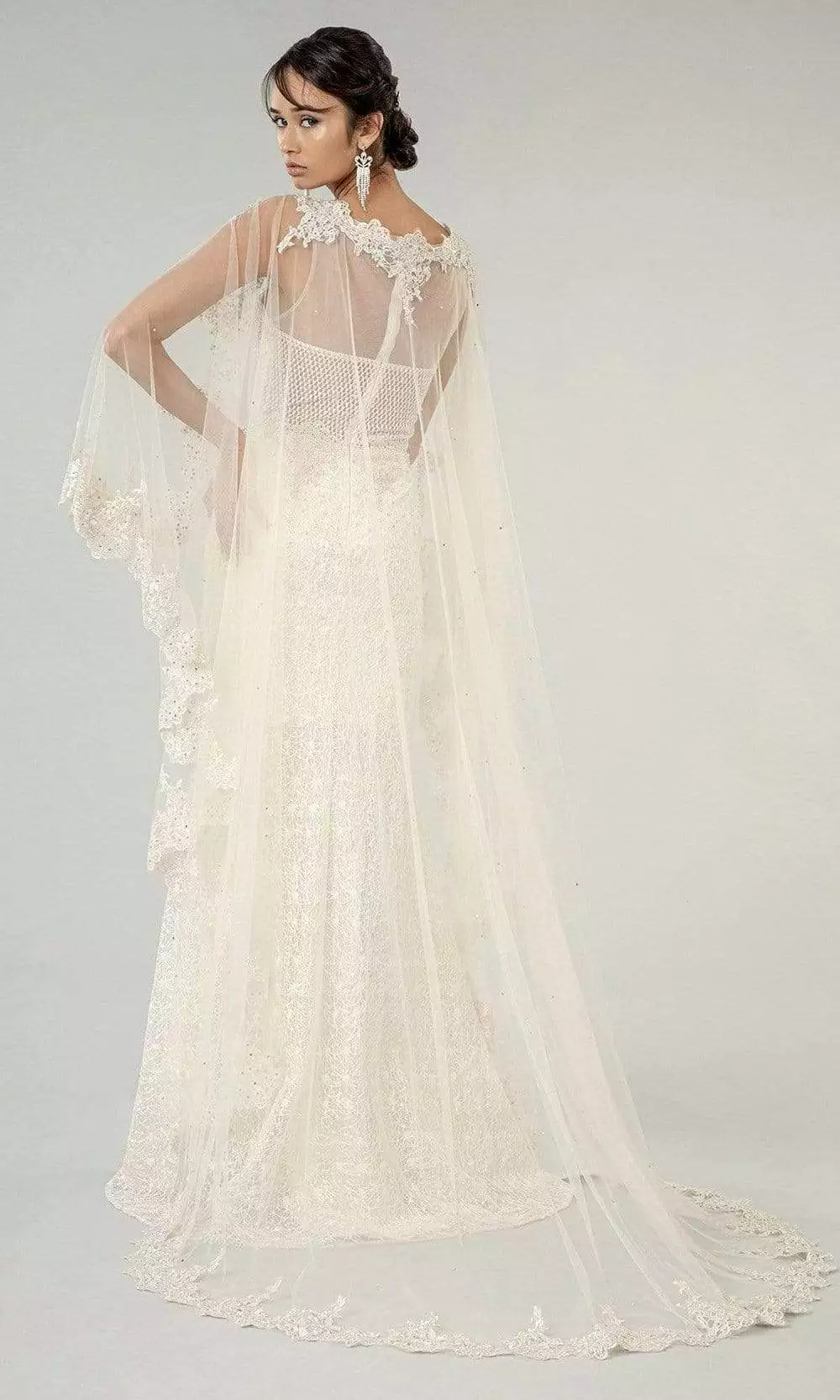 Elizabeth K Bridal Elizabeth K - GL1918 Lace Embroidered Sheath Bridal Gown With Cape 4 Elizabeth K Bridal Elizabeth K - GL1918 Lace Embroidered Sheath Bridal Gown With Cape - Image 2