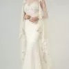 Elizabeth K Bridal Elizabeth K - GL1918 Lace Embroidered Sheath Bridal Gown With Cape -Wedding Dresses shop online elizabeth k gl1918 lace embroidered sheath bridal gown with cape wedding dresses xs ivory 28827399422035
