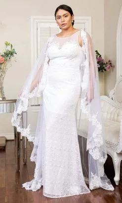 Elizabeth K Bridal Elizabeth K - GL1918 Lace Embroidered Sheath Bridal Gown With Cape 18 Elizabeth K Bridal Elizabeth K - GL1918 Lace Embroidered Sheath Bridal Gown With Cape -Wedding Dresses shop online elizabeth k gl1918 lace embroidered sheath bridal gown with cape wedding dresses xs white 27989268136019