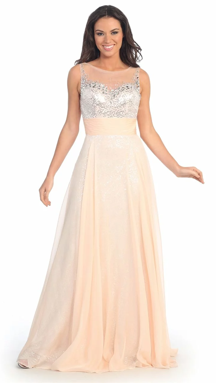 Elizabeth K - GL2014 Sequined Bateau Neck A-Line Gown 3 Elizabeth K - GL2014 Sequined Bateau Neck A-Line Gown