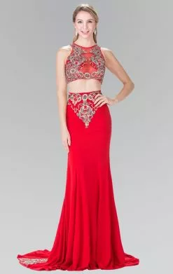 Elizabeth K - GL2296 Embellished High Neck Rome Jersey Dress -Wedding Dresses shop online elizabeth k gl2296 embellished high neck rome jersey dress special occasion dress xs red 5412457545785