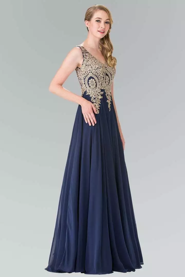 Elizabeth K - GL2311 Intricate Lace V-Neck A-Line Gown - 1 Pc Navy In Size L Available 6 Elizabeth K - GL2311 Intricate Lace V-Neck A-Line Gown - 1 Pc Navy In Size L Available - Image 4