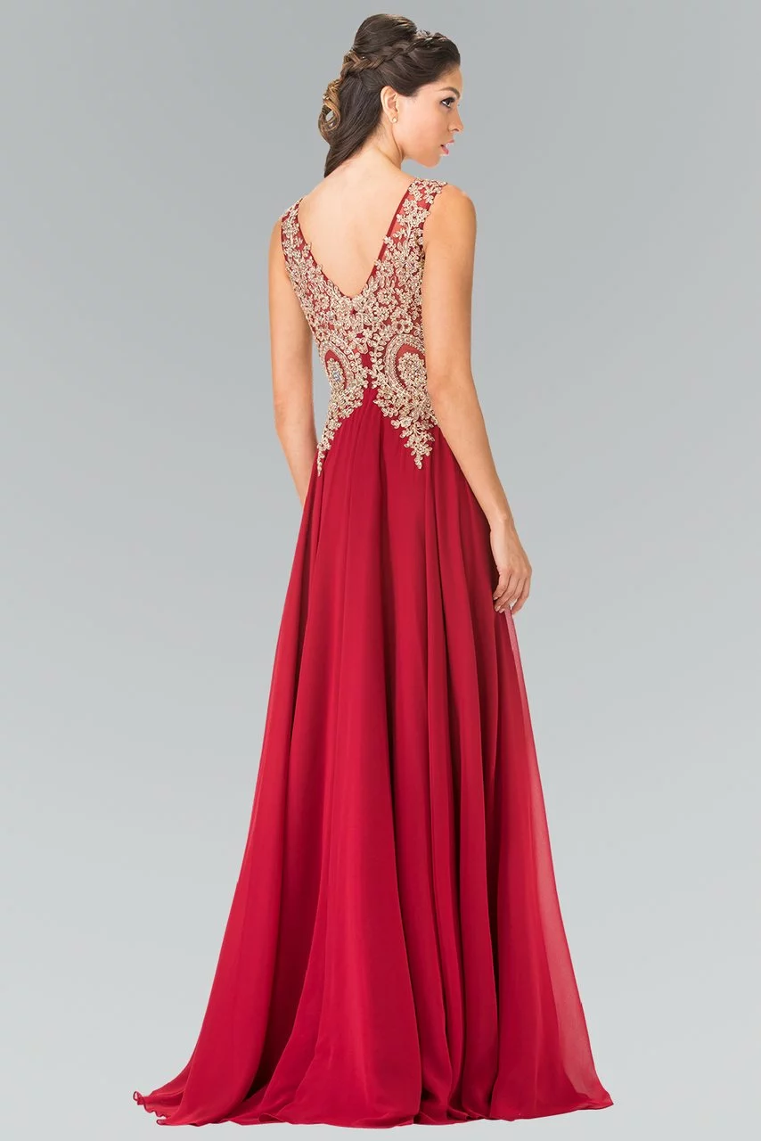 Elizabeth K - GL2311 Intricate Lace V-Neck A-Line Gown - 1 Pc Navy In Size L Available 4 Elizabeth K - GL2311 Intricate Lace V-Neck A-Line Gown - 1 Pc Navy In Size L Available - Image 2