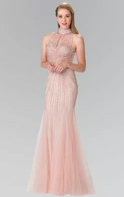 Elizabeth K - GL2330 Sequined Halter Trumpet Gown -Wedding Dresses shop online elizabeth k gl2330 sequined halter trumpet gown special occasion dress xs blush 28850879103059