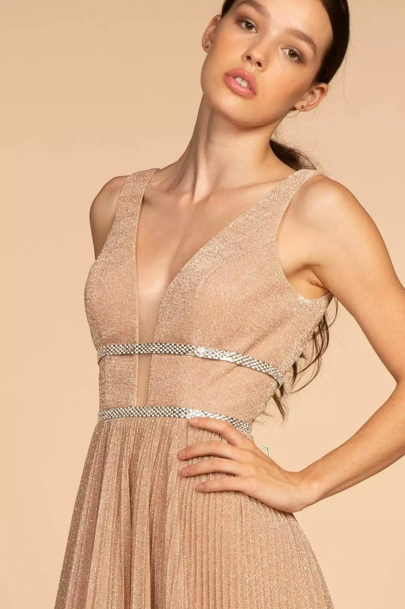 Elizabeth K - GL2501 Illusion Plunging Neck Metallic Prom Dress 9 Elizabeth K - GL2501 Illusion Plunging Neck Metallic Prom Dress - Image 7