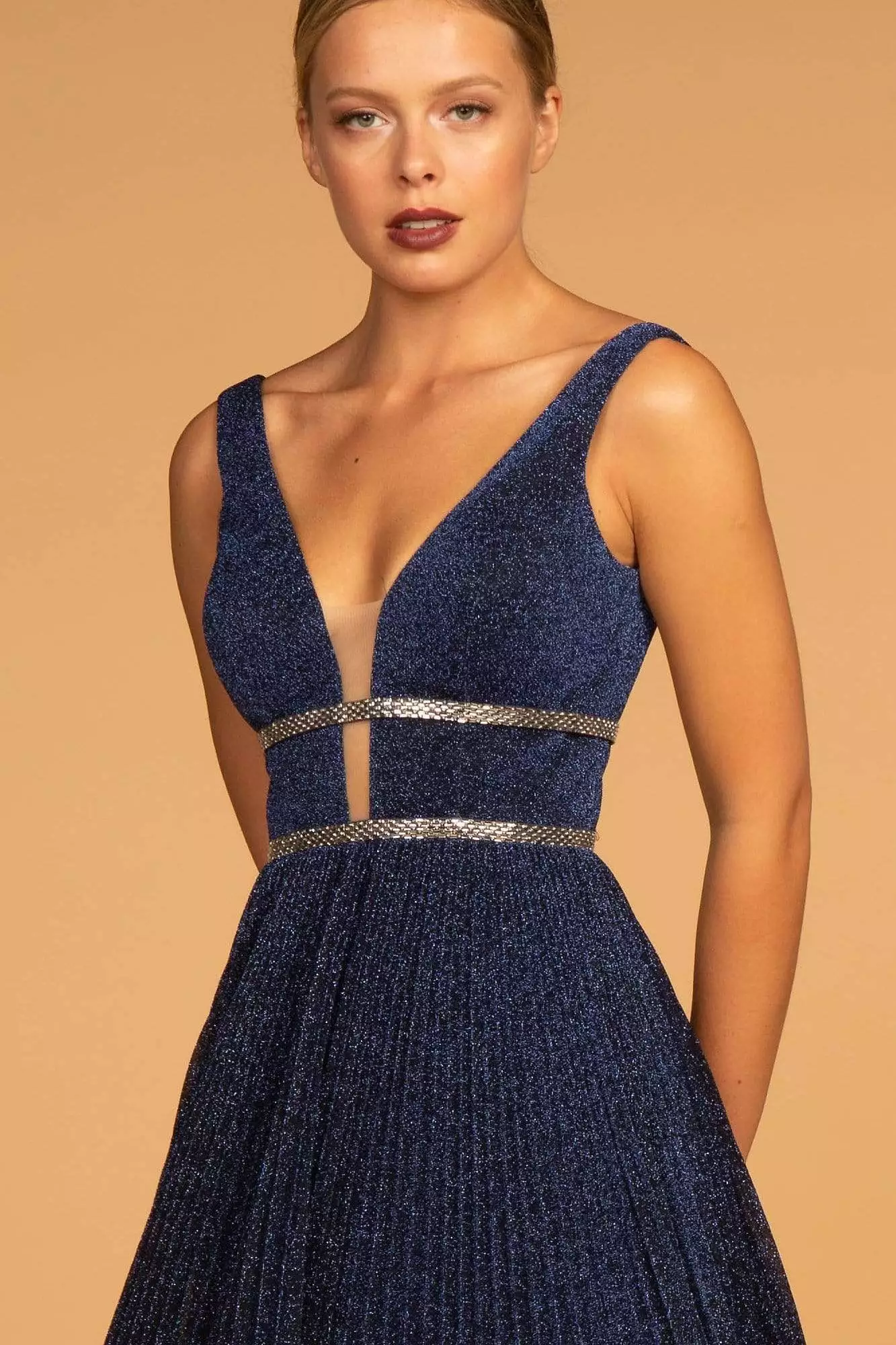 Elizabeth K - GL2501 Illusion Plunging Neck Metallic Prom Dress 5 Elizabeth K - GL2501 Illusion Plunging Neck Metallic Prom Dress - Image 3