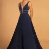 Elizabeth K - GL2501 Illusion Plunging Neck Metallic Prom Dress