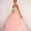 Elizabeth K - GL2512 Ornate Illusion High Halter Ruffled Ballgown
