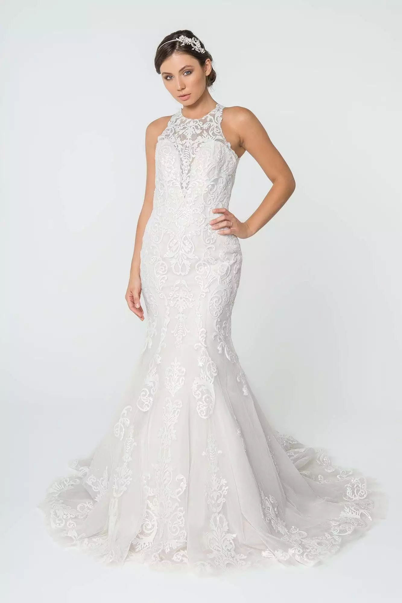 Elizabeth K - GL2818 Embellished Illusion Jewel Trumpet Bridal Dress 3 Elizabeth K - GL2818 Embellished Illusion Jewel Trumpet Bridal Dress