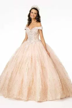 Elizabeth K - GL2910 Glitter Mesh Off-Shoulder Quinceanera Gown -Wedding Dresses shop online elizabeth k gl2910 glitter mesh off shoulder quinceanera gown quinceanera dresses xs blush 28054970171475