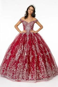 Elizabeth K - GL2910 Glitter Mesh Off-Shoulder Quinceanera Gown -Wedding Dresses shop online elizabeth k gl2910 glitter mesh off shoulder quinceanera gown quinceanera dresses xs burgundy 28054967451731