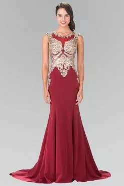 Elizabeth K - Gold Toned Embroidered Beaded Bodice Gown GL1461 -Wedding Dresses shop online elizabeth k gold toned embroidered beaded bodice gown gl1461 evening dressses xs burgundy 5412140449849