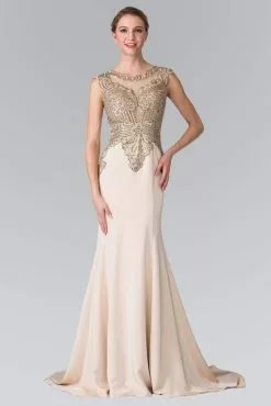 Elizabeth K - Gold Toned Embroidered Beaded Bodice Gown GL1461 -Wedding Dresses shop online elizabeth k gold toned embroidered beaded bodice gown gl1461 evening dressses xs champagne 5412140515385