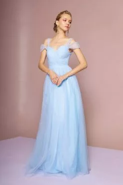 Elizabeth K - Gossamer Tulle Cold Shoulder A-Line Gown GL2610 - 1 Pc Baby Blue In Size 2XL Available