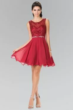 Elizabeth K GS2314 Scoop Fitted Lace A-Line Cocktail Dress - 1 Pc Burgundy In Size 3XL Available