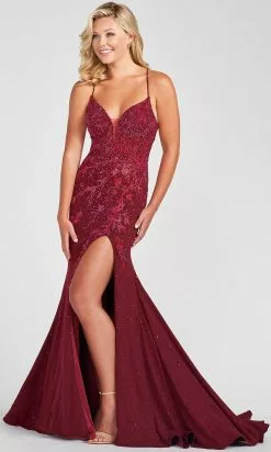 Ellie Wilde EW122028 - Bejeweled V-Neck Prom Dress -Wedding Dresses shop online ellie wilde ew122028 bejeweled v neck prom dress prom dresses 00 wine 29754338279507