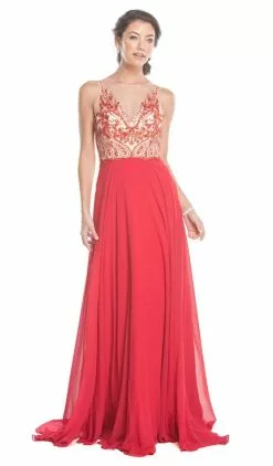 Aspeed Design - Embellished Illusion Neck A-line Prom Dress -Wedding Dresses shop online embellished illusion neck a line prom dress dress xxs burgundy 28725621325907