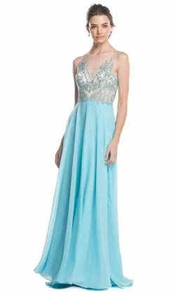 Aspeed Design - Embellished Illusion Neck A-line Prom Dress -Wedding Dresses shop online embellished illusion neck a line prom dress dress xxs sky blue 28726335864915