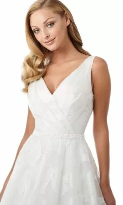 Enchanting By Mon Cheri - 119101 Pleated V Neck A-Line Gown -Wedding Dresses shop online enchanting by mon cheri 119101 pleated v neck a line gown bridal dresses 15685581537363