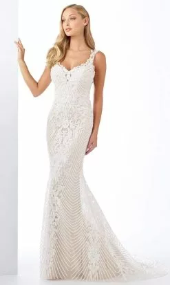 Enchanting By Mon Cheri - 119120 Beaded Lace V Neck Trumpet Dress