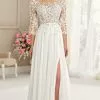 Enchanting By Mon Cheri - 217108 Illusion Quarter Sleeve Flowy Dress -Wedding Dresses shop online enchanting by mon cheri 217108 illusion quarter sleeve flowy dress bridal dresses 0 diamond white 15692527566931
