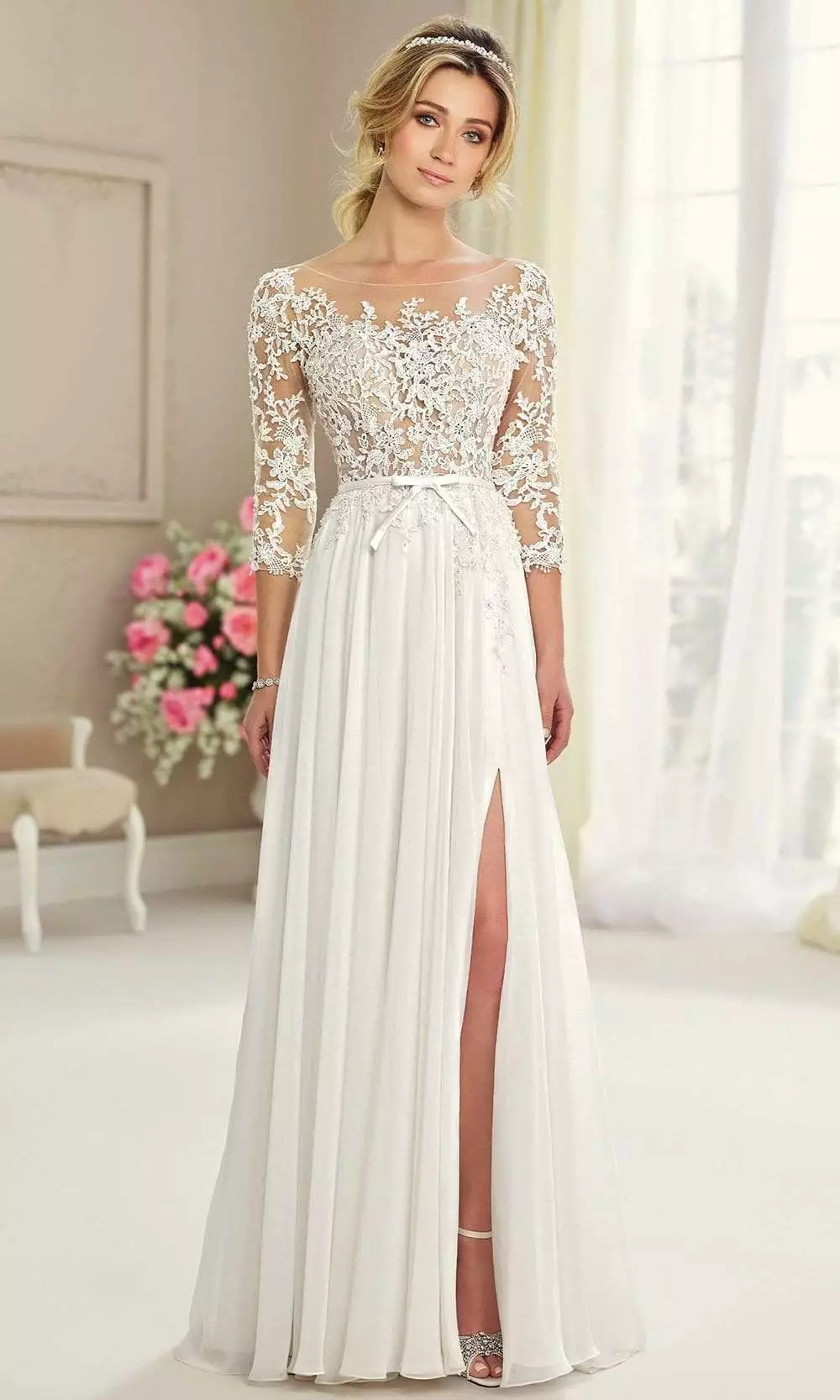 Enchanting By Mon Cheri - 217108 Illusion Quarter Sleeve Flowy Dress 3 Enchanting By Mon Cheri - 217108 Illusion Quarter Sleeve Flowy Dress