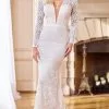 Enchanting By Mon Cheri - 218169 Plunging V Neck Long Sleeves Dress