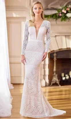 Enchanting By Mon Cheri - 218169 Plunging V Neck Long Sleeves Dress