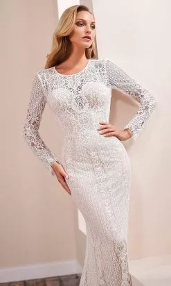 Enchanting By Mon Cheri - 221152 Long Sleeve Stretch Lace Sheath Gown -Wedding Dresses shop online enchanting by mon cheri 221152 long sleeve stretch lace sheath gown bridal dresses 28321645035603