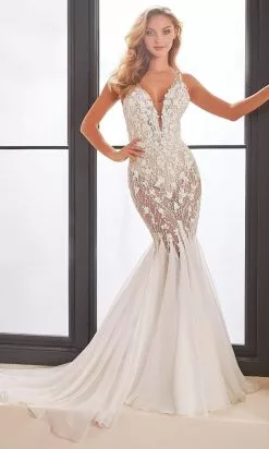 Enchanting By Mon Cheri - 221162 Soft Tulle See Through Trumpet Dress -Wedding Dresses shop online enchanting by mon cheri 221162 soft tulle see through trumpet dress bridal dresses 28324359667795