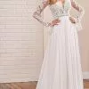 Enchanting By Mon Cheri - 221165 Long Sleeve Laced Flowy Dress