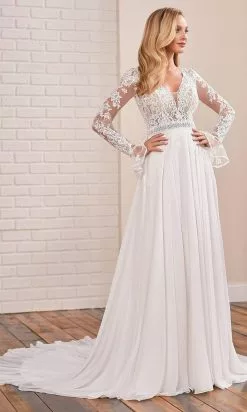 Enchanting By Mon Cheri - 221165 Long Sleeve Laced Flowy Dress