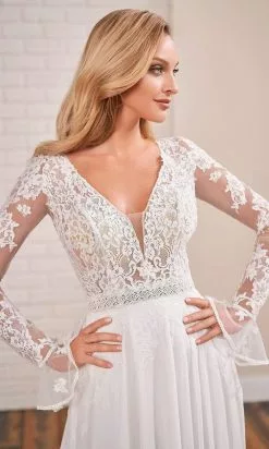 Enchanting By Mon Cheri - 221165 Long Sleeve Laced Flowy Dress -Wedding Dresses shop online enchanting by mon cheri 221165 long sleeve laced flowy dress wedding dresses 28324432838739