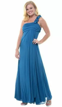 Eureka Fashion - 1701 Rosette Strap One Shoulder Empire Waist Gown