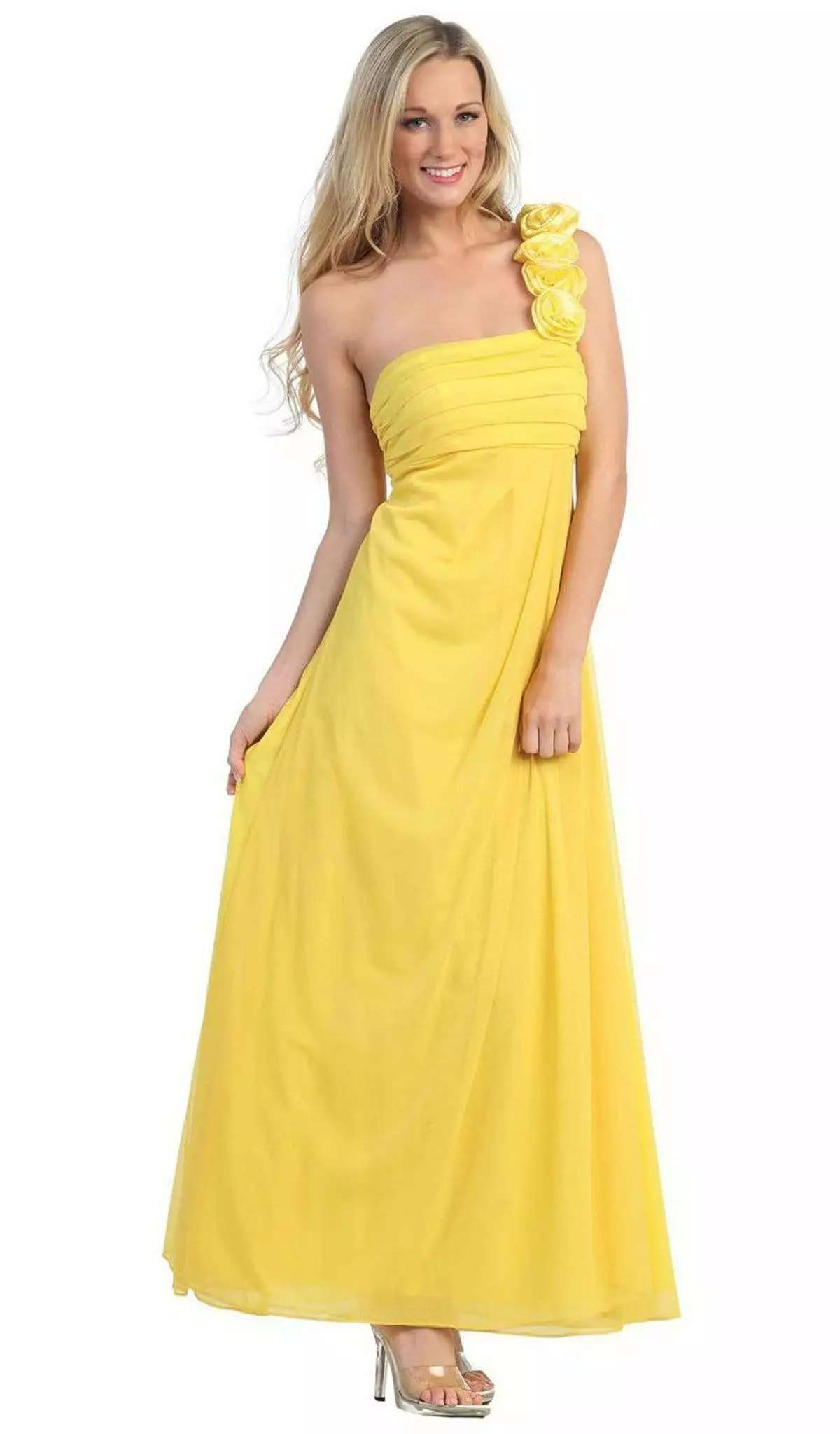 Eureka Fashion - 1701 Rosette Strap One Shoulder Empire Waist Gown 7 Eureka Fashion - 1701 Rosette Strap One Shoulder Empire Waist Gown - Image 5