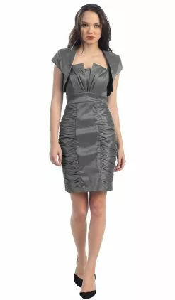 Eureka Fashion - 1818 Taffeta Sheath Cocktail Dress With Bolero -Wedding Dresses shop online eureka fashion 1818 taffeta sheath cocktail dress with bolero special occasion dress xs charcoal 6927768846419