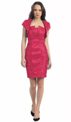 Eureka Fashion - 1818 Taffeta Sheath Cocktail Dress With Bolero -Wedding Dresses shop online eureka fashion 1818 taffeta sheath cocktail dress with bolero special occasion dress xs coral 28774701891667