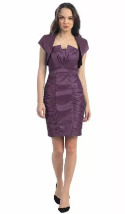 Eureka Fashion - 1818 Taffeta Sheath Cocktail Dress With Bolero -Wedding Dresses shop online eureka fashion 1818 taffeta sheath cocktail dress with bolero special occasion dress xs plum 28774703988819