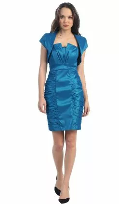 Eureka Fashion - 1818 Taffeta Sheath Cocktail Dress With Bolero -Wedding Dresses shop online eureka fashion 1818 taffeta sheath cocktail dress with bolero special occasion dress xs teal 28670479827027