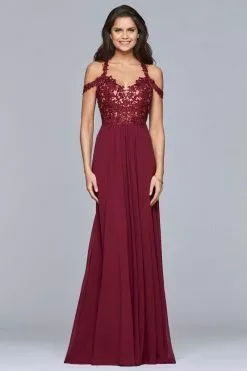 Faviana - 10006 Lace Appliqued Illusion Midriff Gown -Wedding Dresses shop online faviana 10006 lace appliqued illusion midriff gown bridesmaid dresses 0 wine 28421322965075