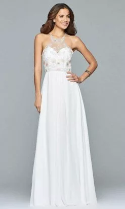 Faviana - 10043 Floral Beaded Illusion Halter A-Line Dress 7 Faviana - 10043 Floral Beaded Illusion Halter A-Line Dress -Wedding Dresses shop online faviana 10043 floral beaded illusion halter a line dress evening dresses 0 ivory 28334762164307