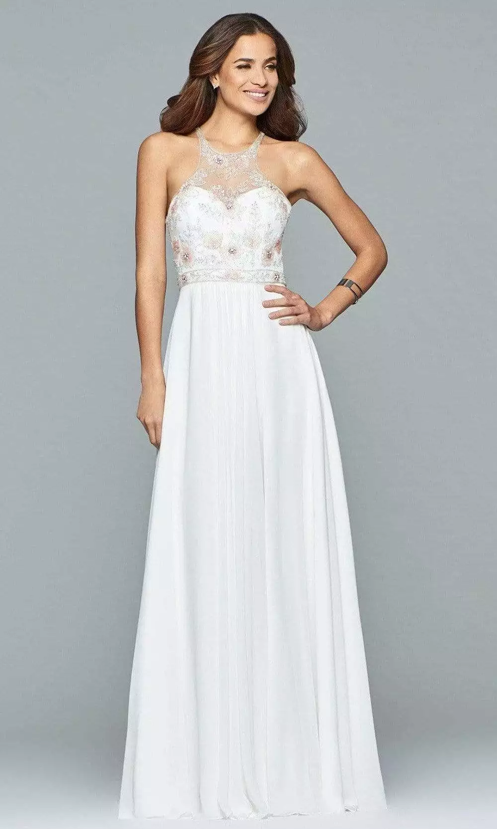 Faviana - 10043 Floral Beaded Illusion Halter A-Line Dress 5 Faviana - 10043 Floral Beaded Illusion Halter A-Line Dress - Image 3