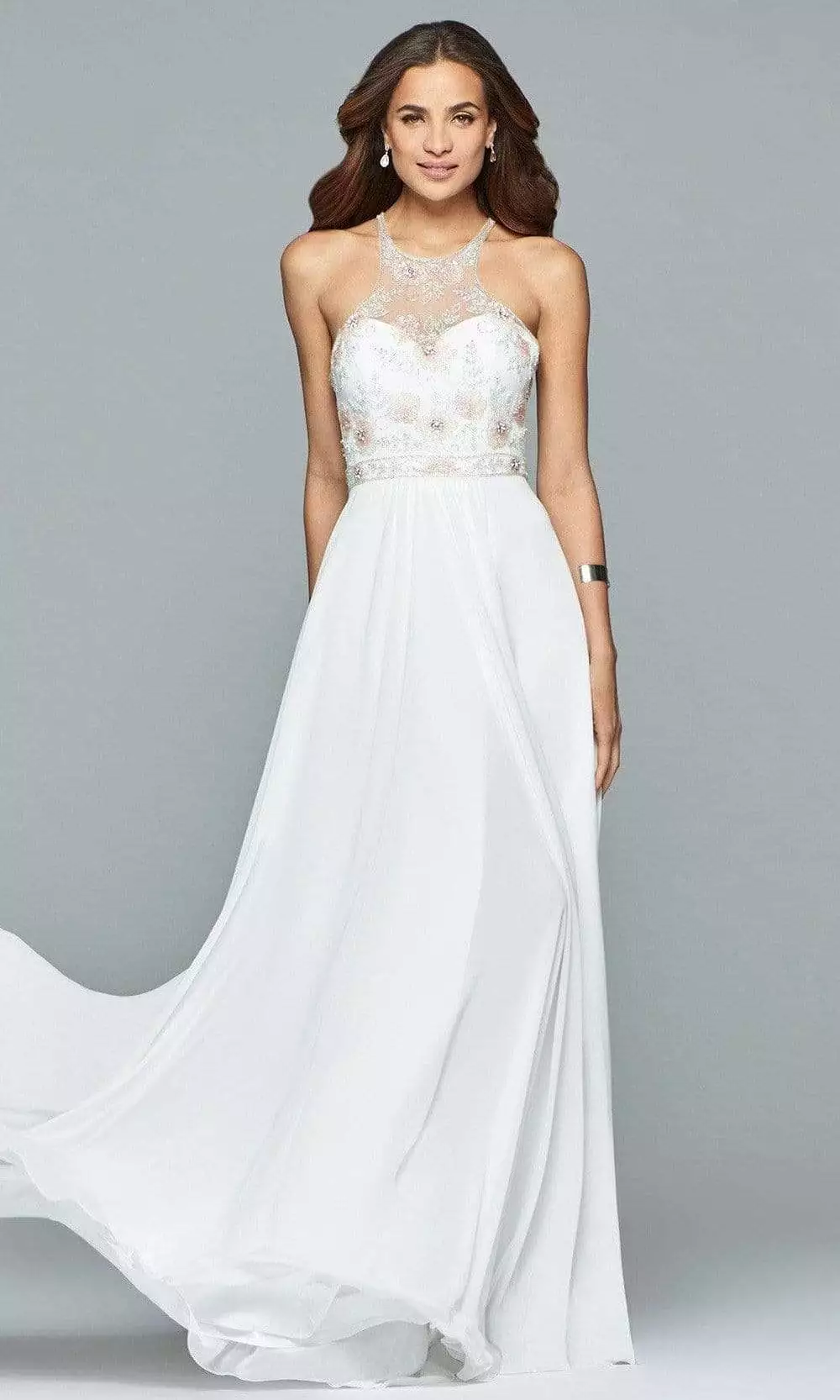 Faviana - 10043 Floral Beaded Illusion Halter A-Line Dress 3 Faviana - 10043 Floral Beaded Illusion Halter A-Line Dress